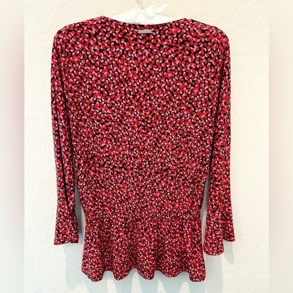 MICHAEL KORS | Red Floral Peplum Blouse Long Sleeve V-Neck Top | Size Small - Picture 6 of 7
